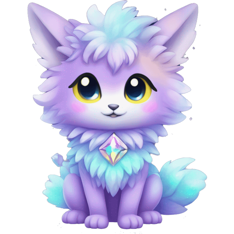 Shiny Sparkly Colorful Fluffy beautiful fantasy Kawaii Ethereal Anthro Sona Nebula-Crystal-Fakemon-animal Full Body emoji