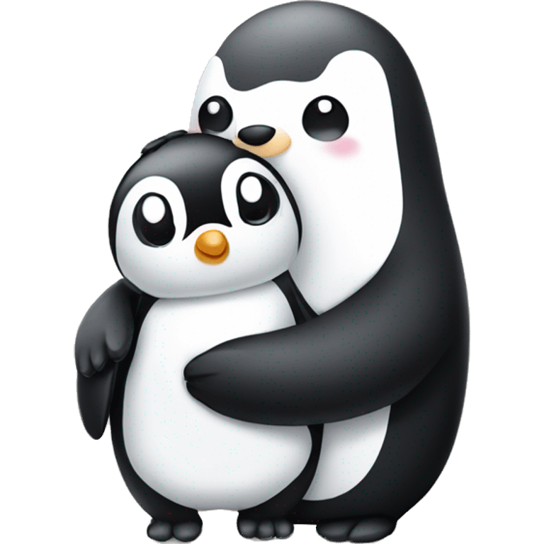 Cute penguin and cute panda hugging emoji