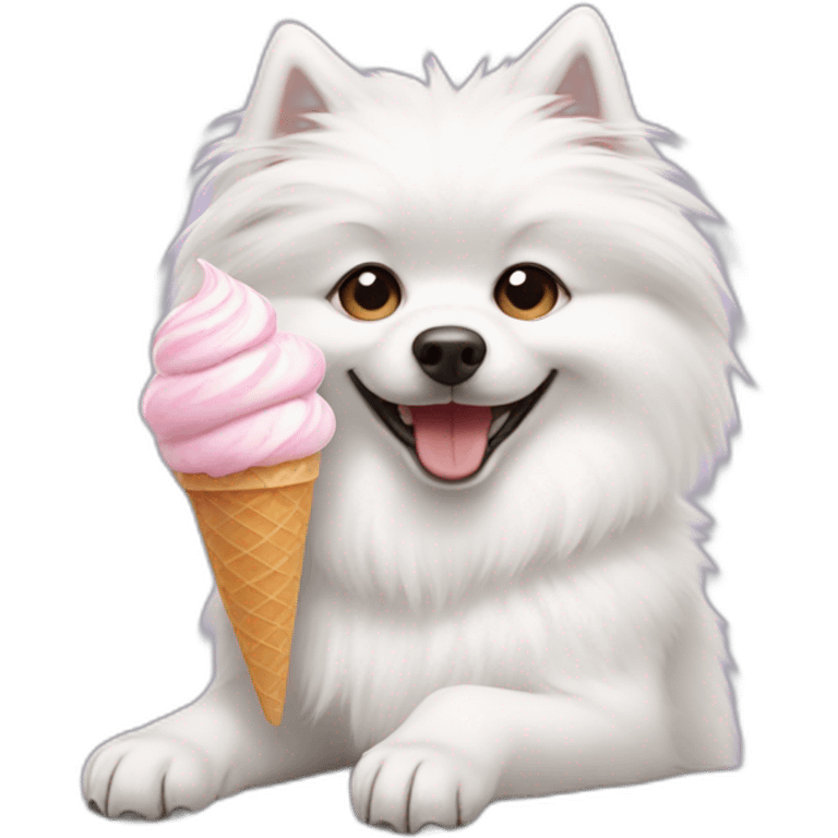 White spitz eating an ice-cream emoji