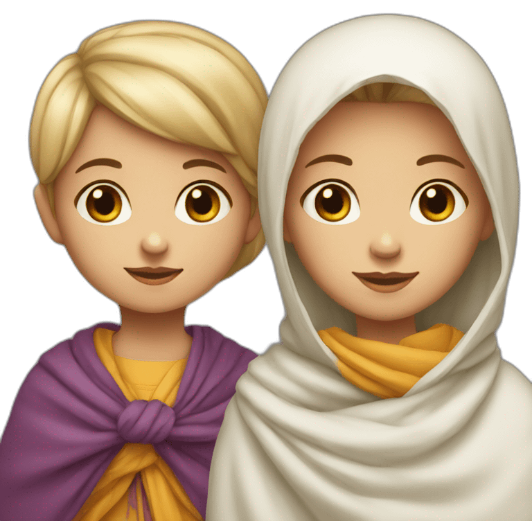 A young girl, one and a half years old, is white, wearing a shawl on her neck. emoji