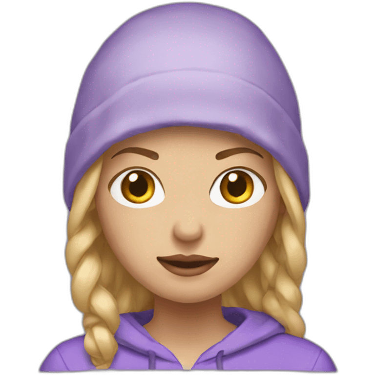 woman with blonde hair that is tied up wearing a lilac hoodie emoji