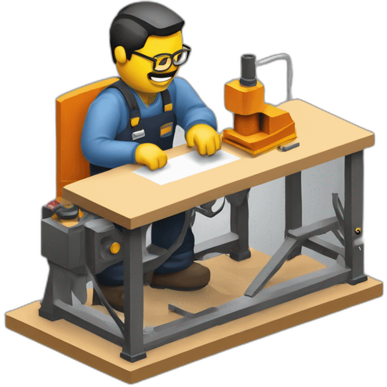 isometric fabricator working in creative workshop cnc machine woodshop metalshop industrial  emoji