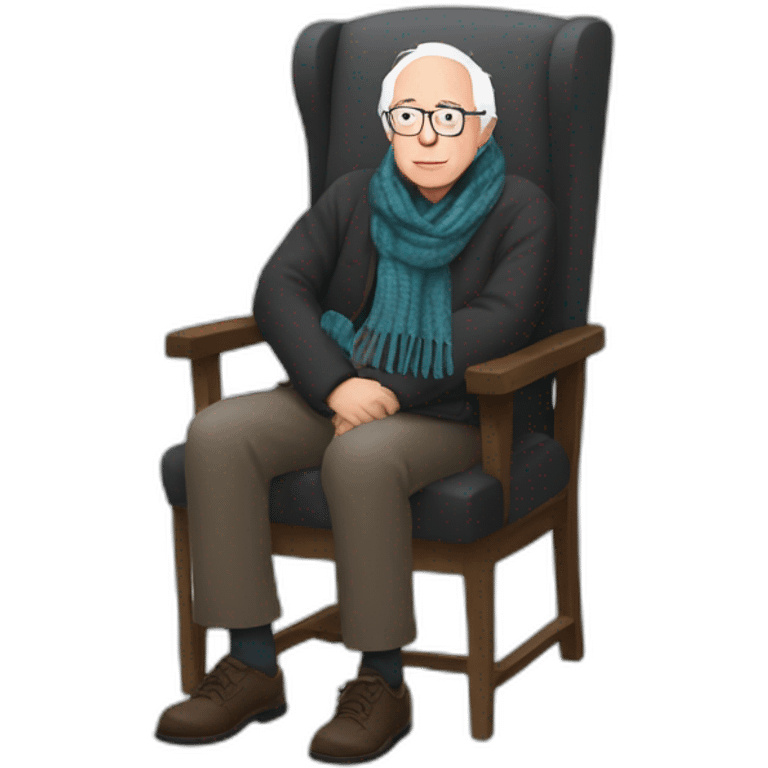 Bernie sanders sitting in chair with legs and arms crossed wearing a scarf emoji