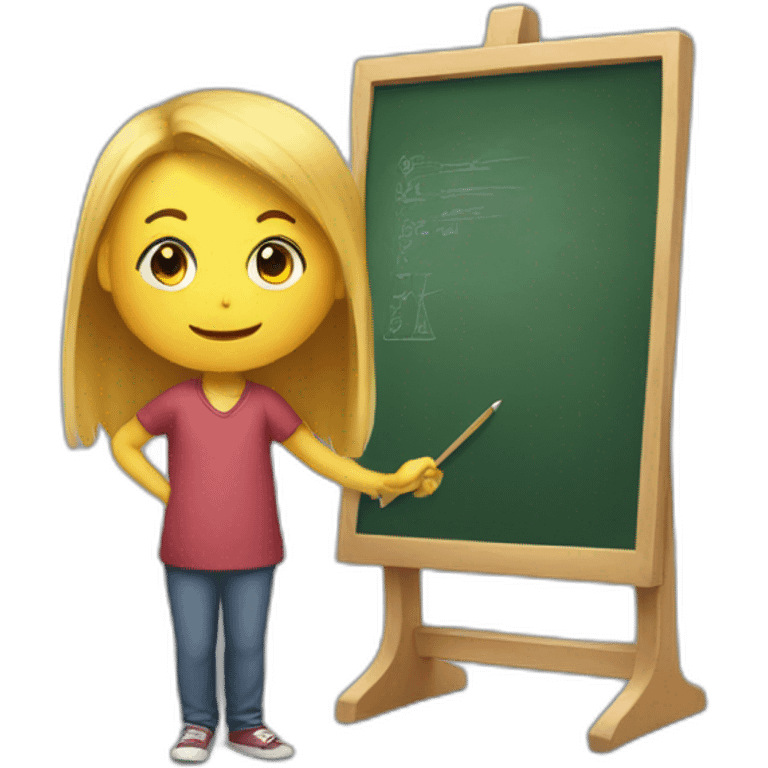 stands at the blackboard and teaches children histor emoji