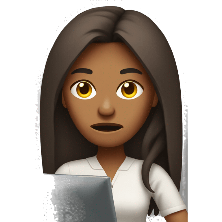 brown long hair lady in front of a computer angry emoji