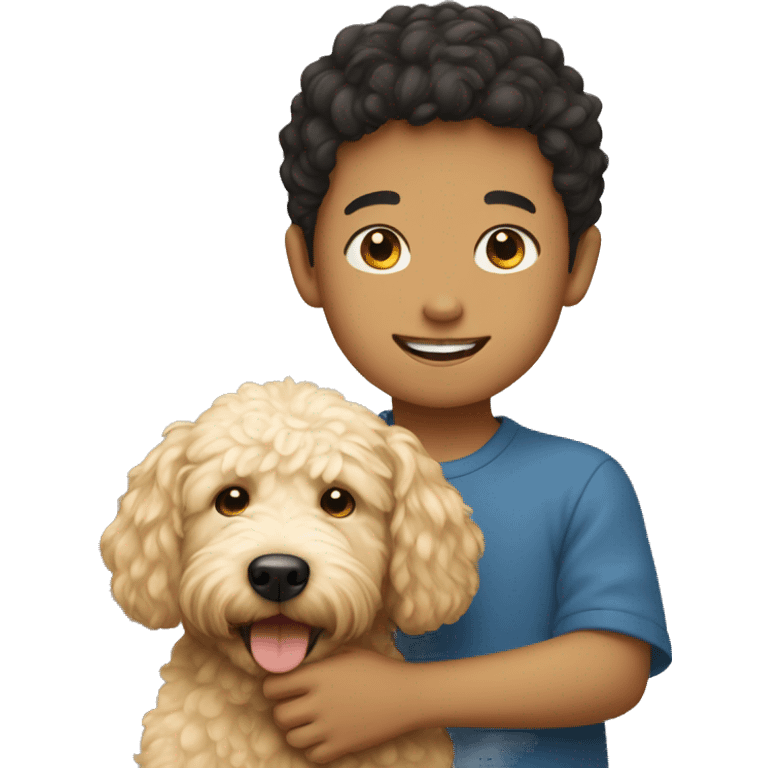 Asian boy with golden doodle emoji