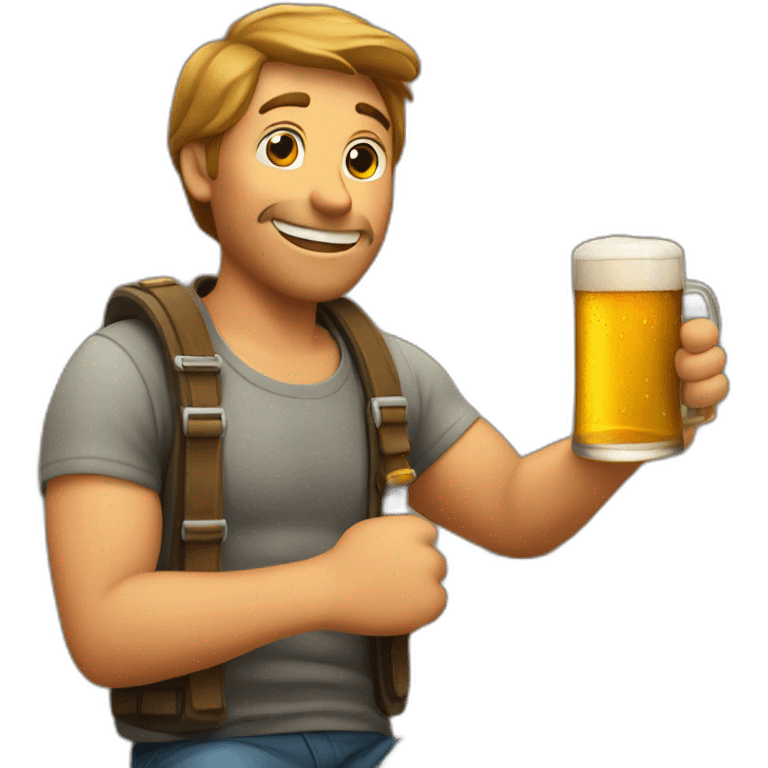 An animated bottle of beer with a glass of beer in hand emoji