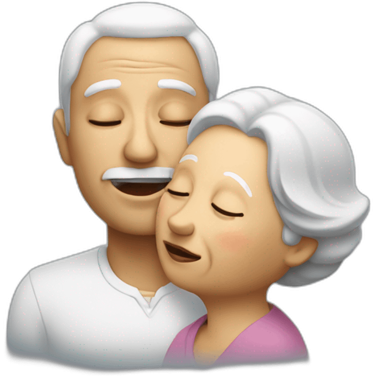 Singing man with closed eyes leaning against an old lady emoji