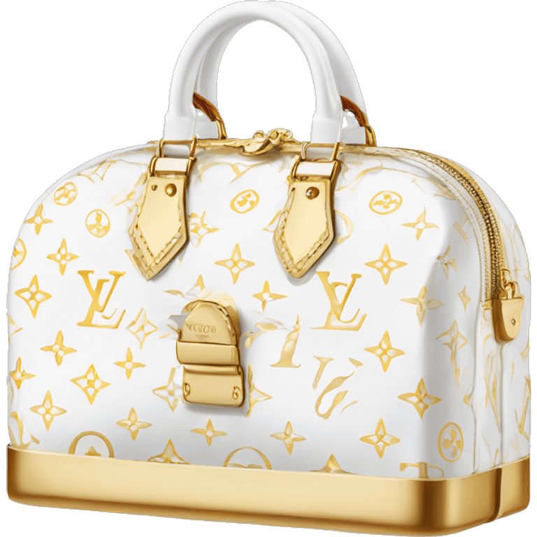 White Designer Louis Vuitton bag with gold monogram and gold trim emoji