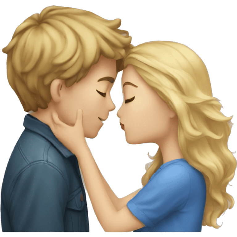 blonde haired boy and brown haired girl kissing emoji