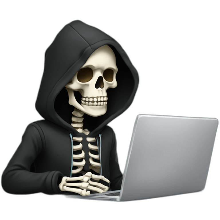 Skeleton with laptop in black hoodie emoji