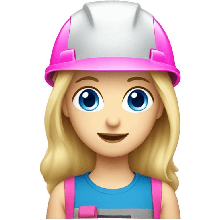 blonde hair blue eyed girl electrician with pink helmet  emoji