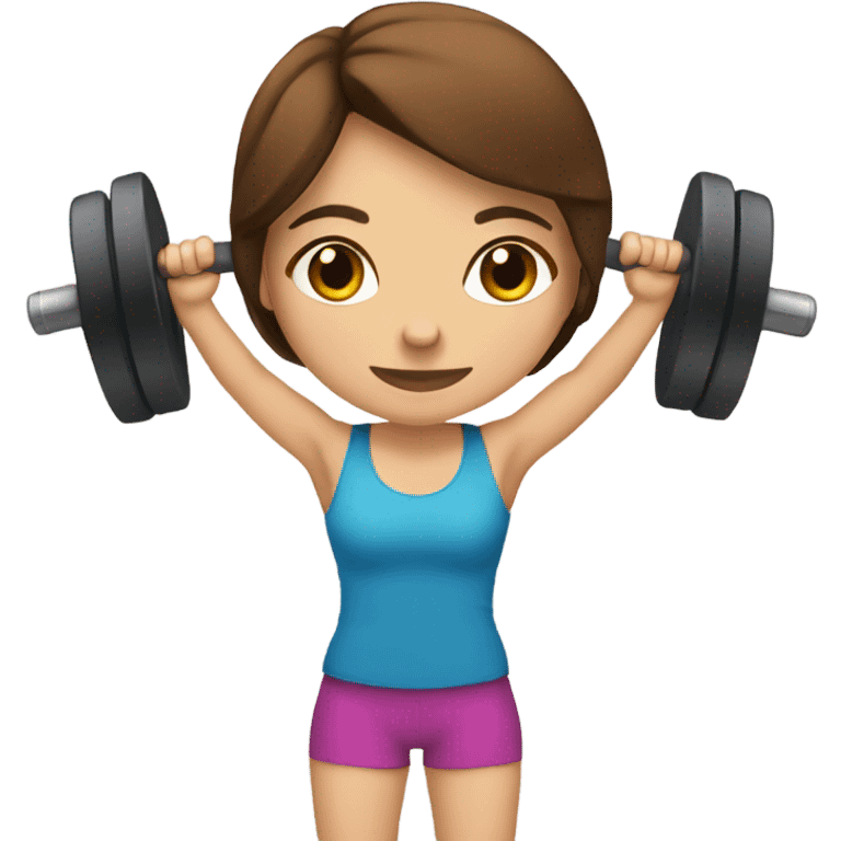 a girl with brown hair lifting weights on the gym emoji