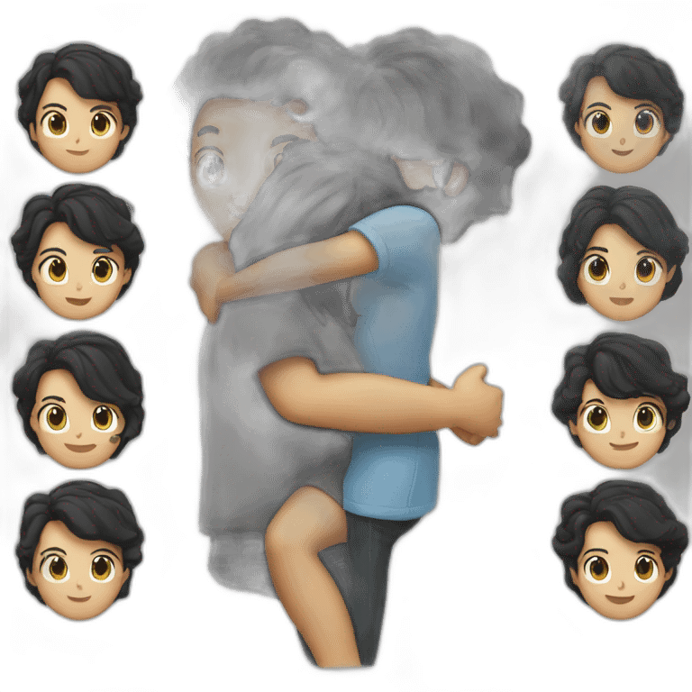 White man with black hair and White woman with black hair hugging  emoji