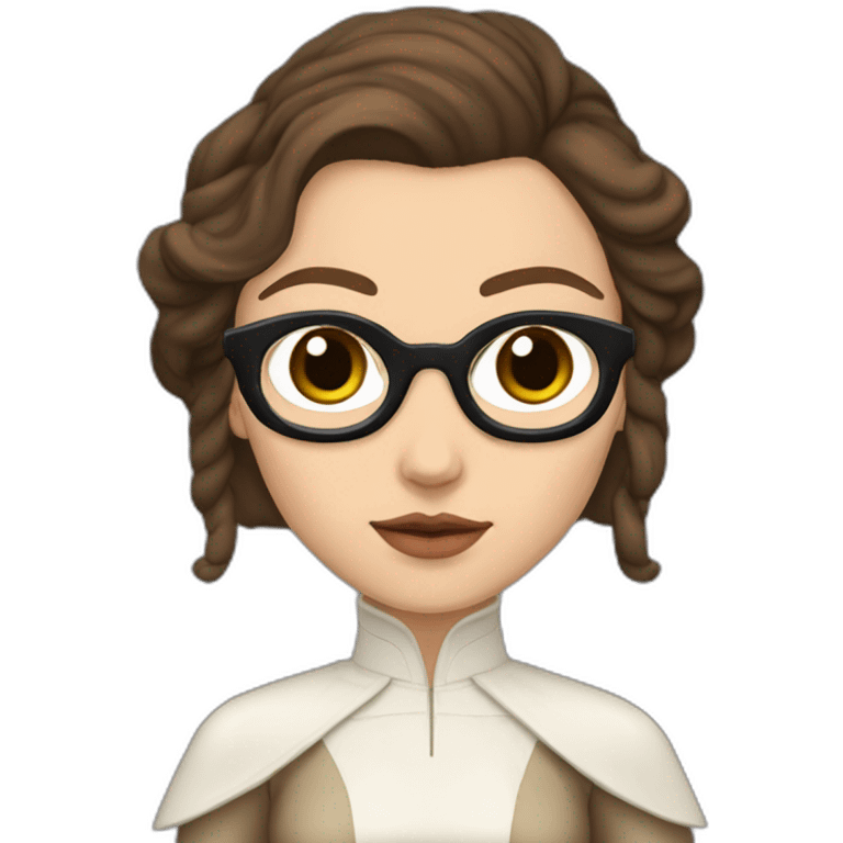 White skin Pretty woman with straigh brown hair, brown big eyes wit glasses dressed like sexy padme amidala emoji