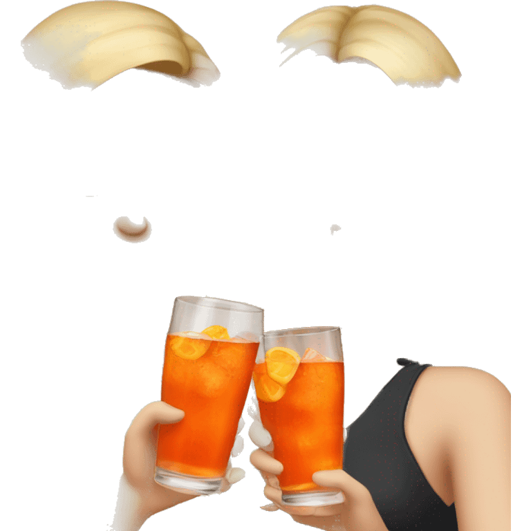 Two girls one blonde and one brown hair drinking aperol emoji