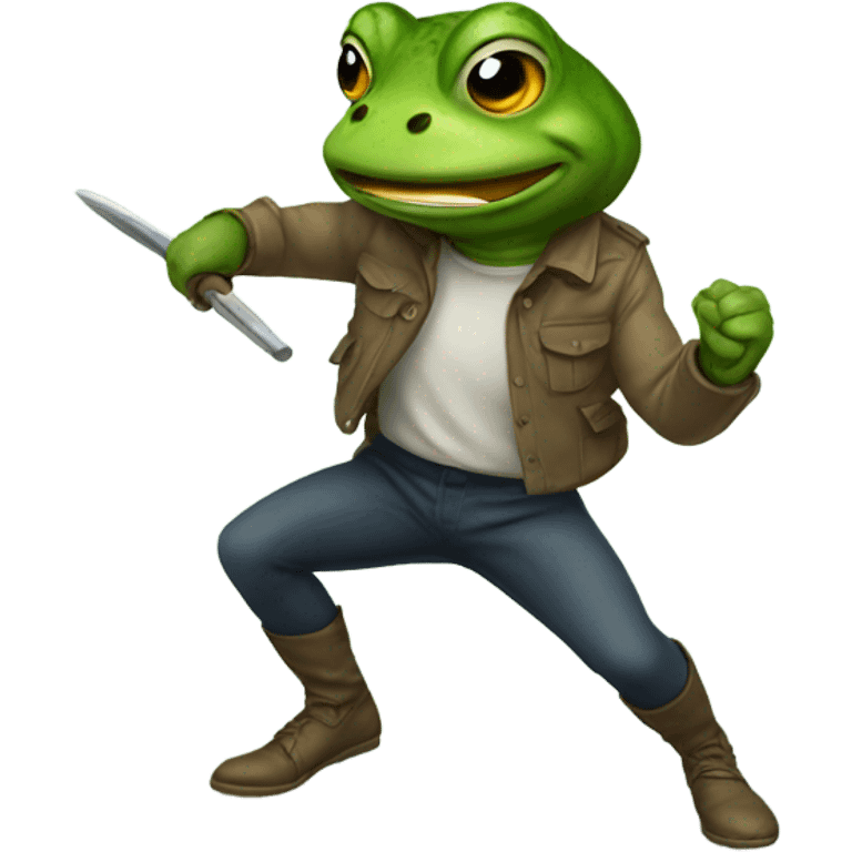 Fighting a frog emoji