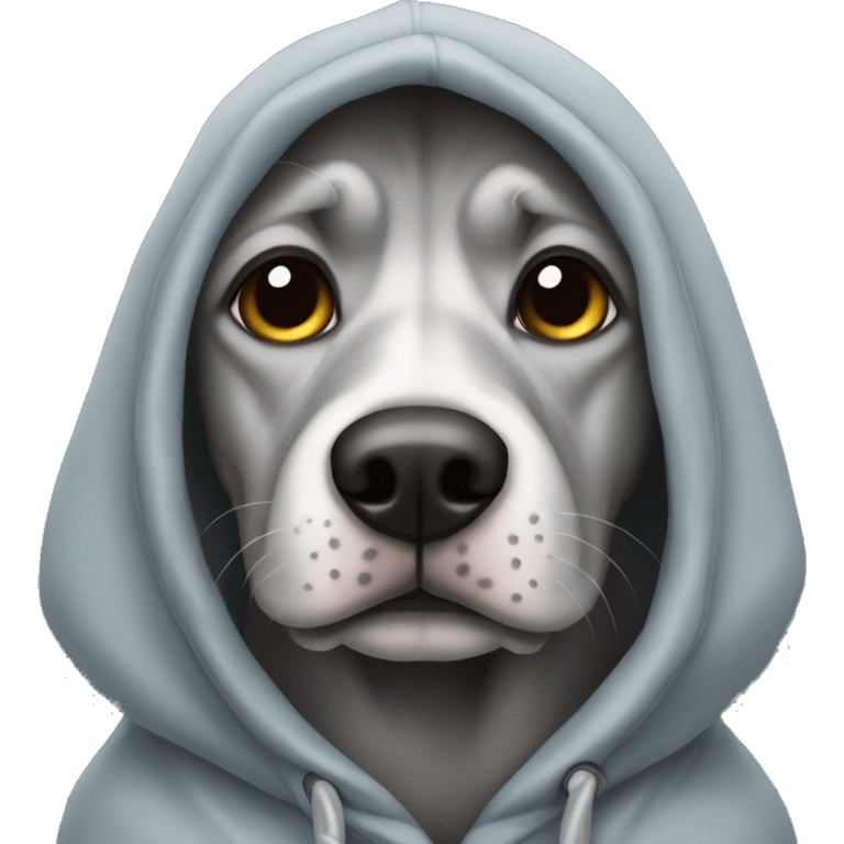 Grey dog wearing hoodie emoji