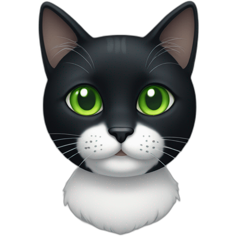 A black cat with green eyes with a white mustache and white small spots in full height emoji