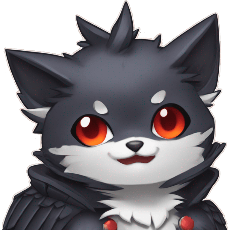 cool edgy black punk red nargacuga-raven-bat-cat-animal hybrid Fakemon collar full body emoji