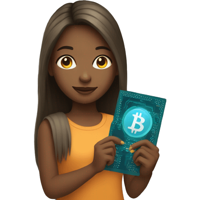 Girl holding a bitcoin emoji