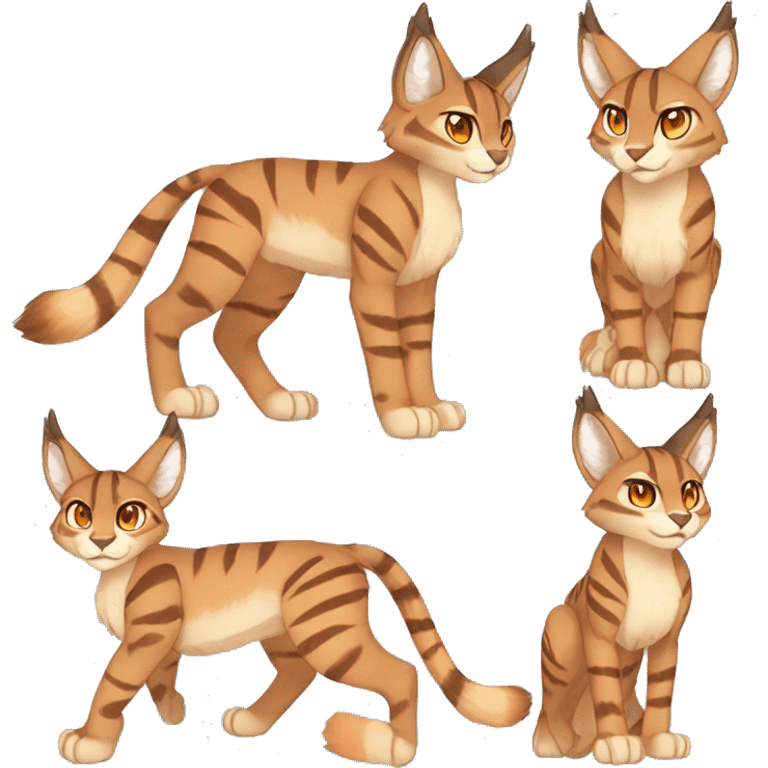 Anthro Beige-Orange-Brown Striped Fur-Sona-Fakemon Lynx-Caracal Full Body emoji