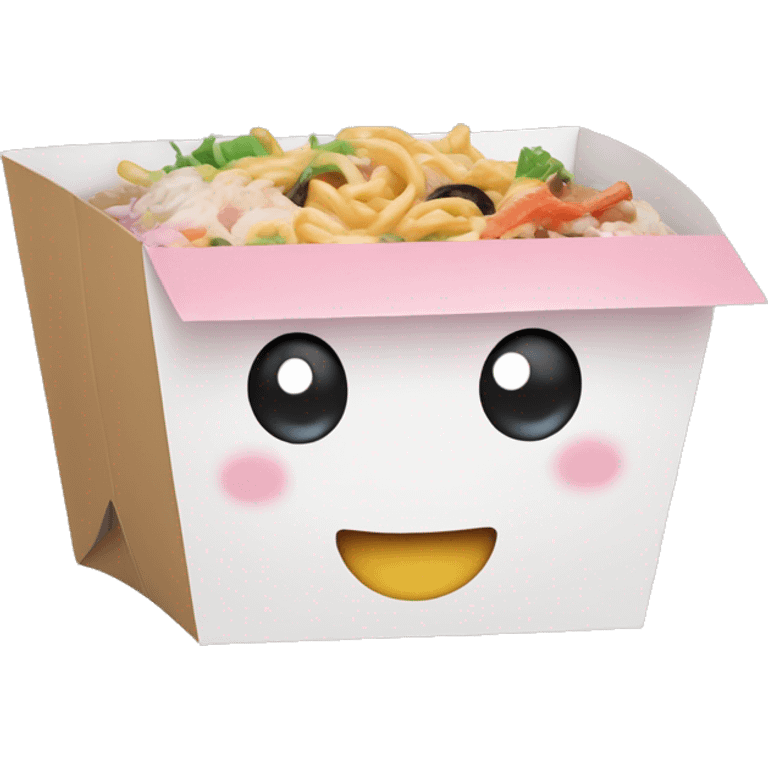 Please make it cute and clean and have Multi colored Pastel Chinese food takeout box with kawaii eyes  emoji