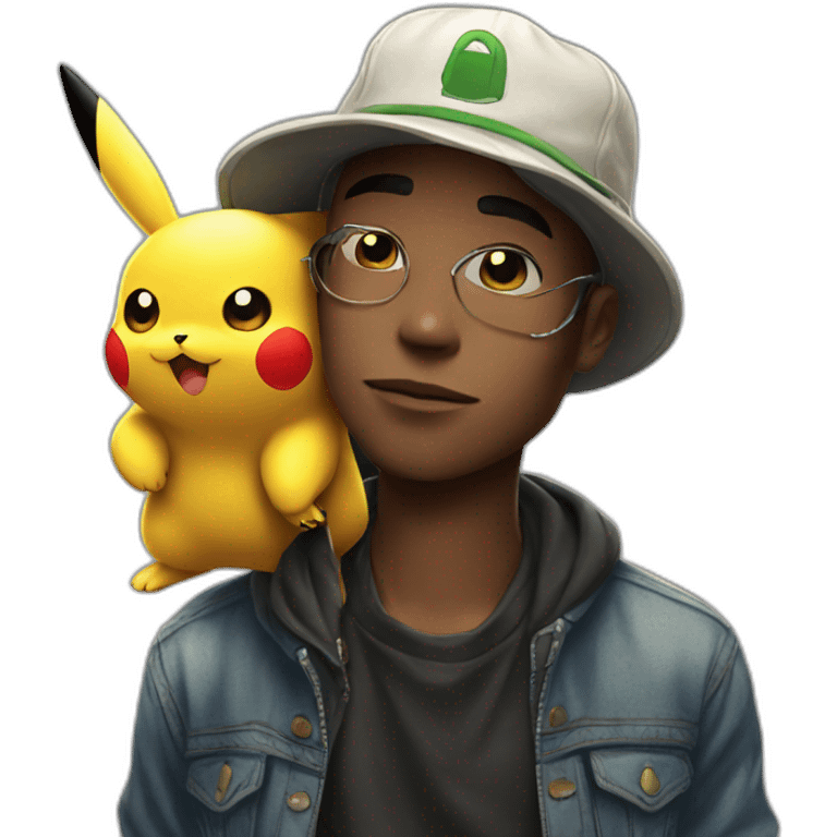 cool guy with pikachu hat smoking emoji