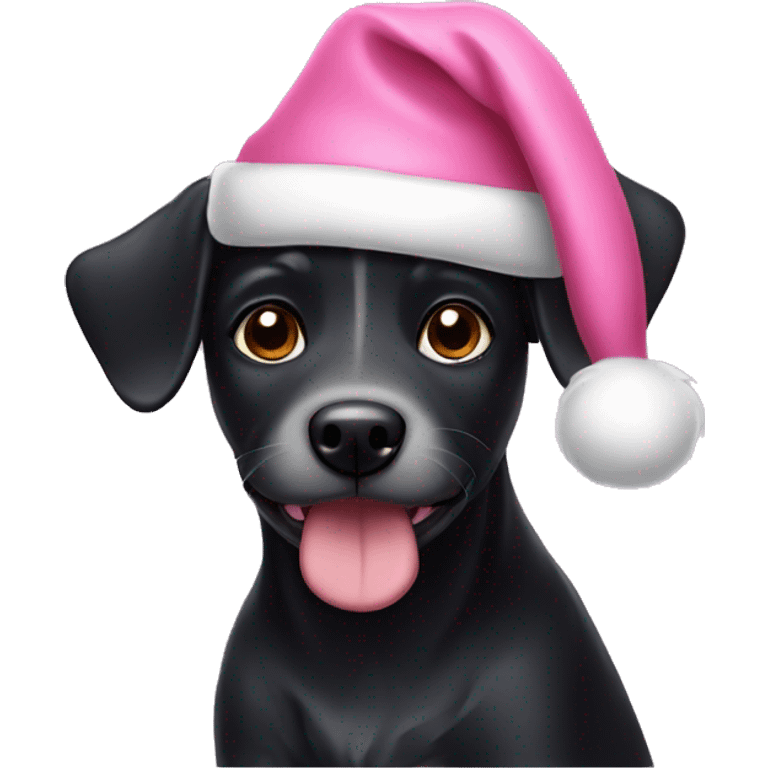 Black dog with pink Santa hat emoji