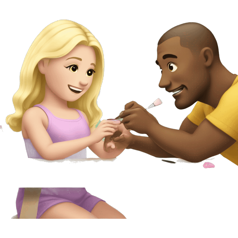 blonde babydaughter gives blonde dad a manicure emoji