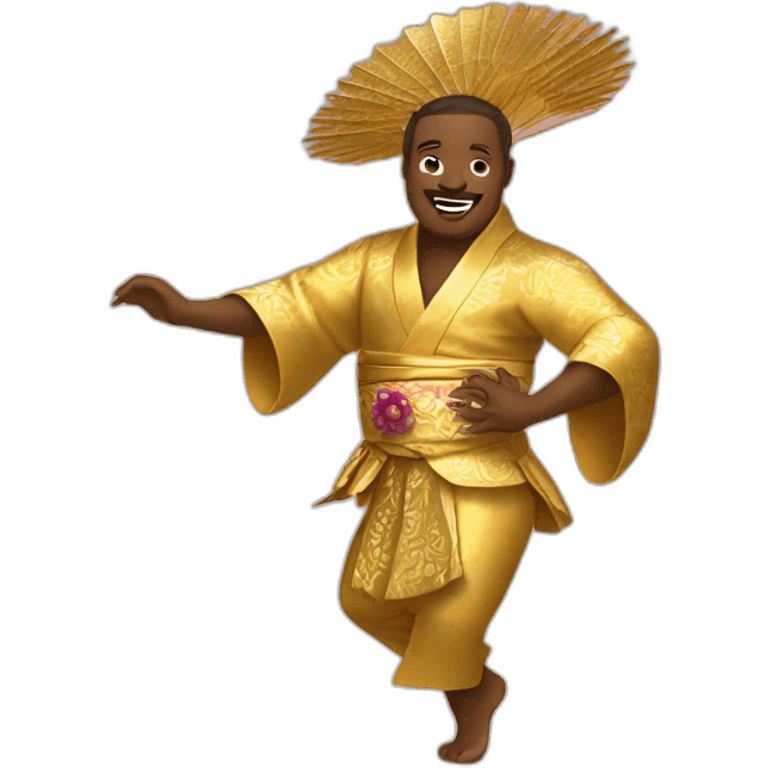 A lord dancing samba wearing a golden kimono emoji