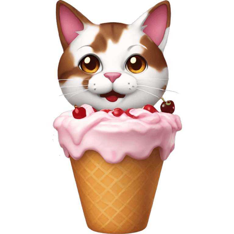 Cherry sundae with calico cat emoji