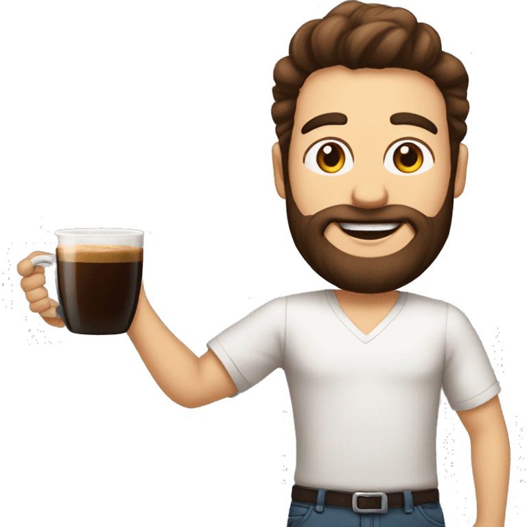 homem de pele branca com barba com  café emoji