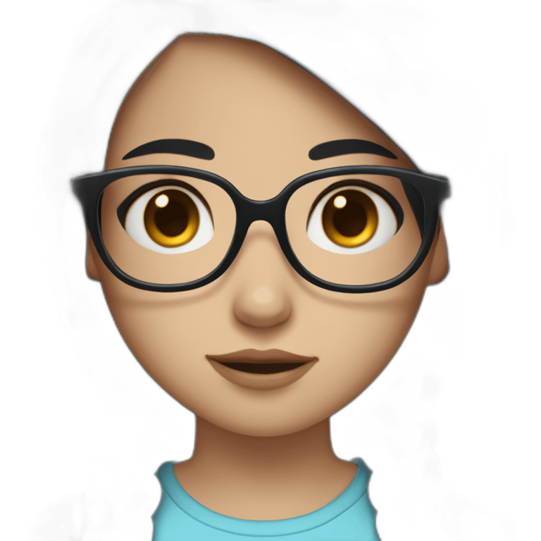 girl with blue eyes , black hair ,white skin and a little cheek and glasses emoji