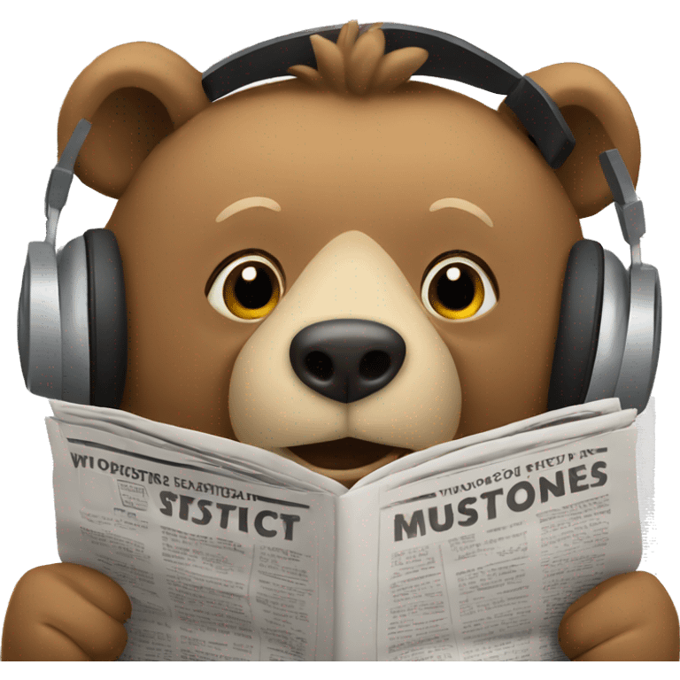 Bear wearing headphones reading a newspaper. emoji