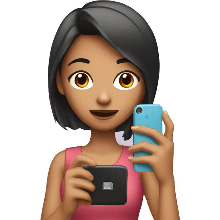 a girl with a phone making selfie emoji