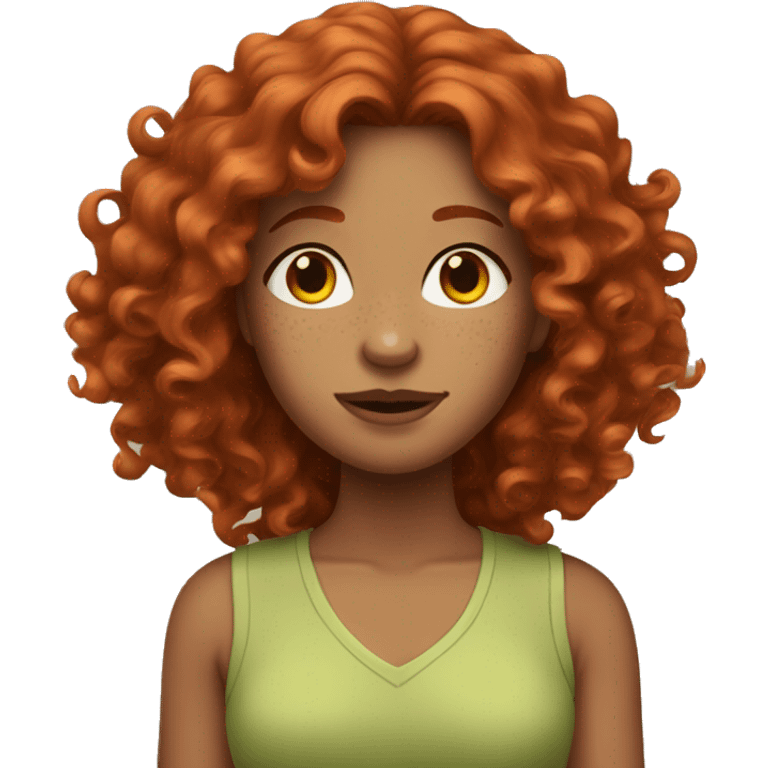 Red-haired woman with curly long hair and freckles emoji