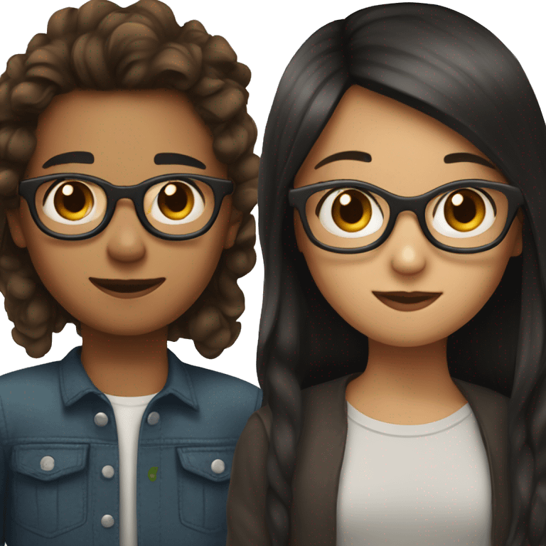 Girl with brown hair, glasses and a boy with black hair without glasses emoji