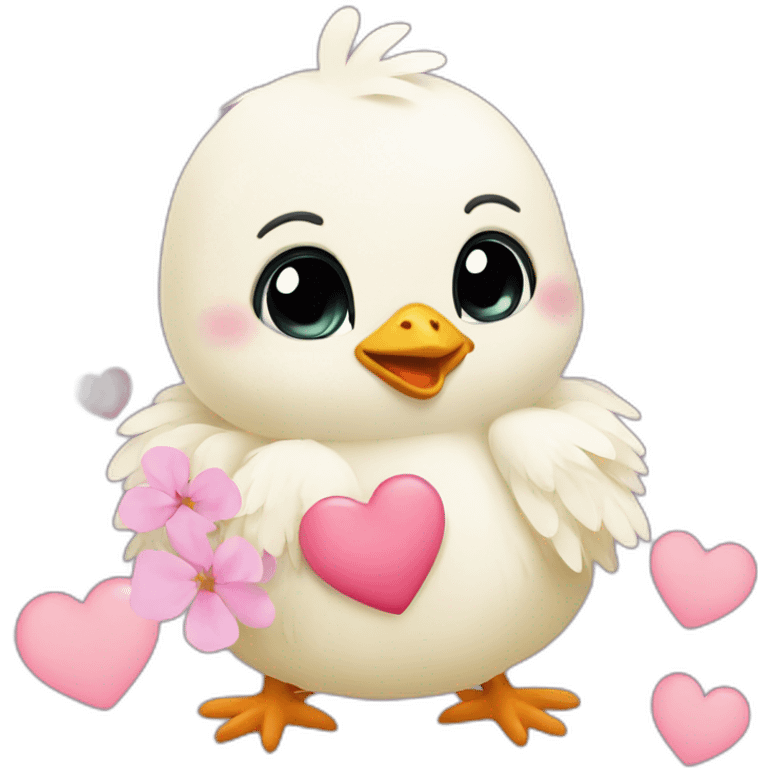 baby chick with heart flowers emoji