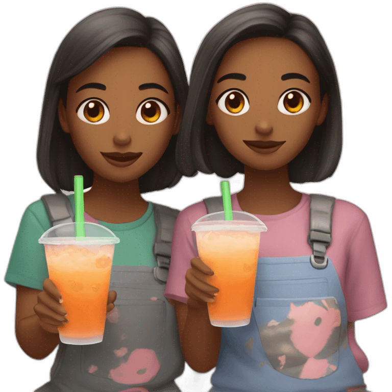 Two girls having boba tea emoji