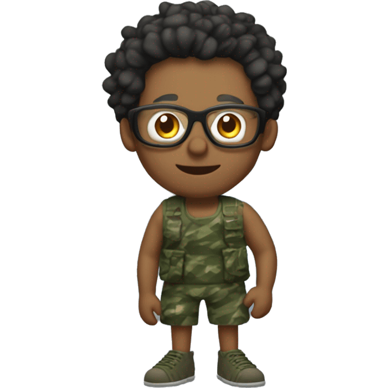 a middle aged man with fairy wings, his hair is black and combed over, and he has glasses. he also has swimming fippers on his feet. have him dresed in a camo dress emoji