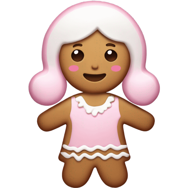 gingerbread cookie in the shape of a girl with light pink and white icing emoji