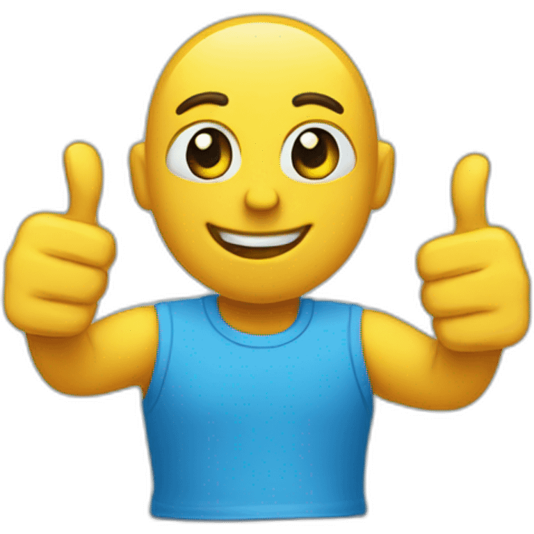 a blue like / thumbs-up icon. Make it a character with eyes, arms and feet. He has to look happy. emoji