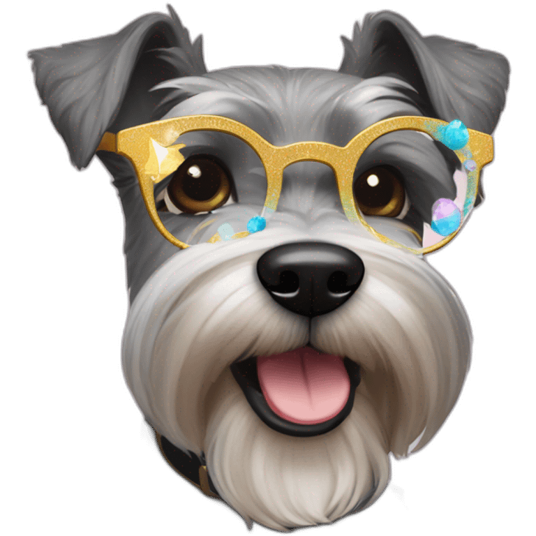 a cute schnauzer dog with New Year's celebration glasses that say 2024 emoji