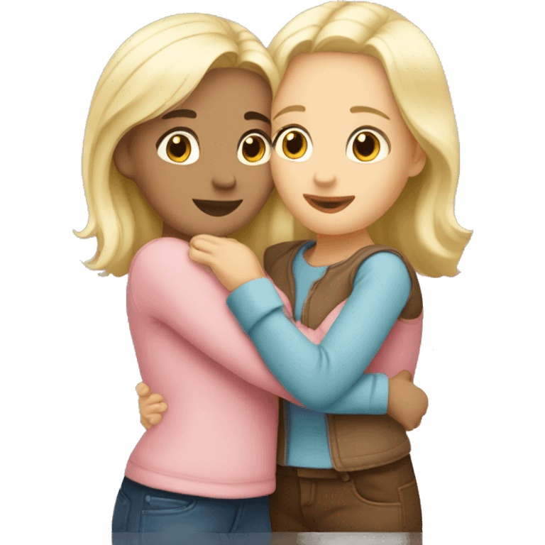 One blond and one brunett girls hugging emoji