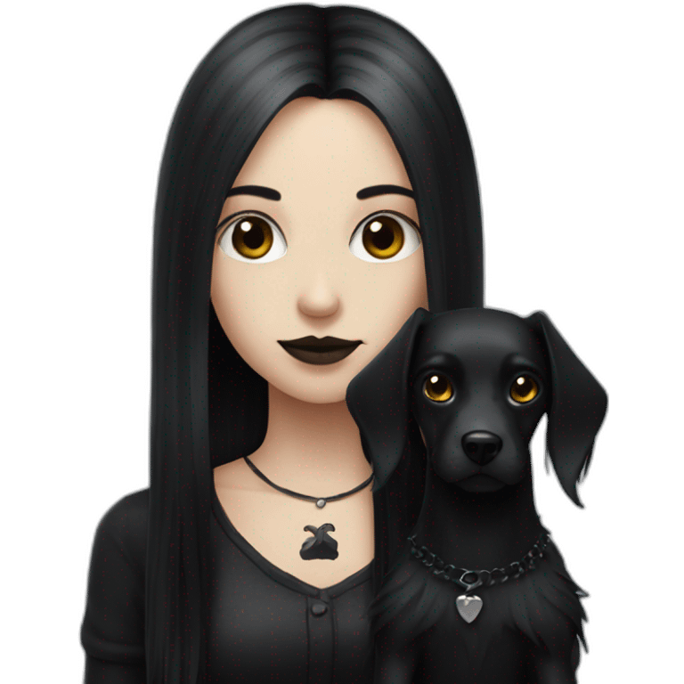 goth girl, long hair, with a black dog emoji