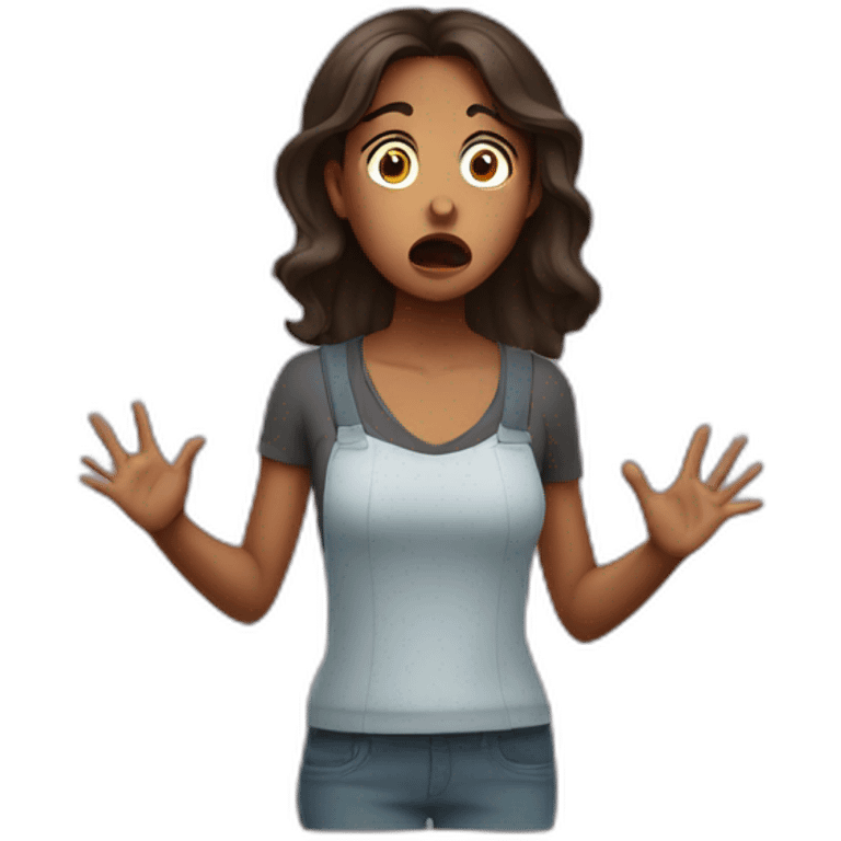 Brown girl scared with hands on side of face and mouth open big emoji