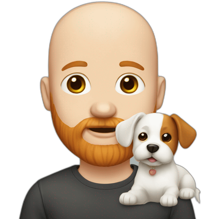 Bald man with ginger beard and white cute little dog emoji