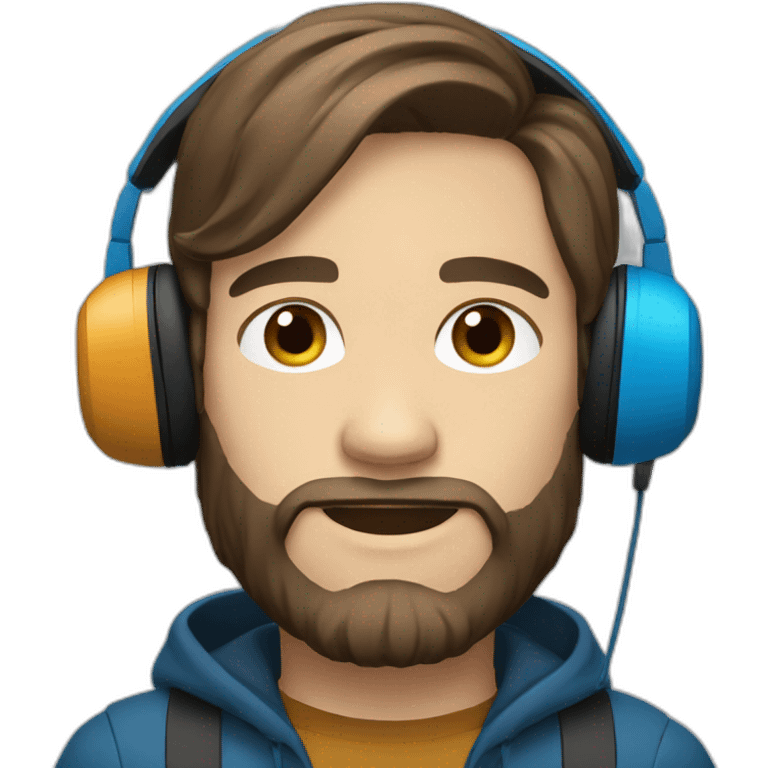 man long brown hair, beard and blue eyes wearing headphones emoji