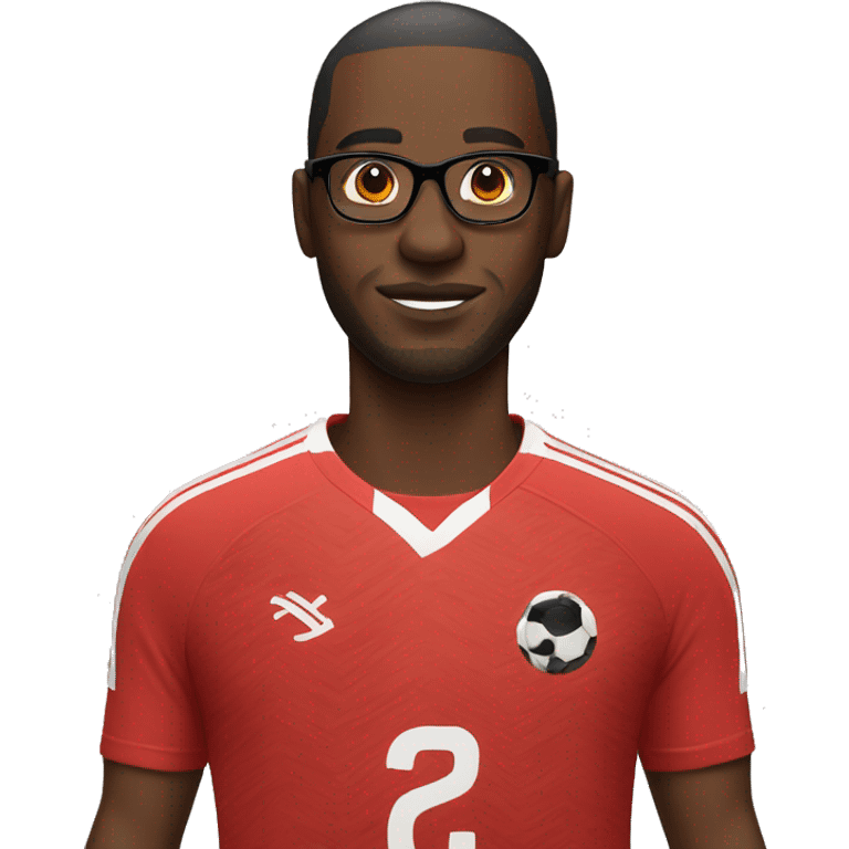 black man with glases and a soccer jersey emoji